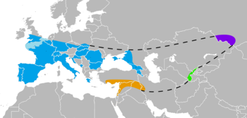 A map of europe with blue and orange colors

Description automatically generated