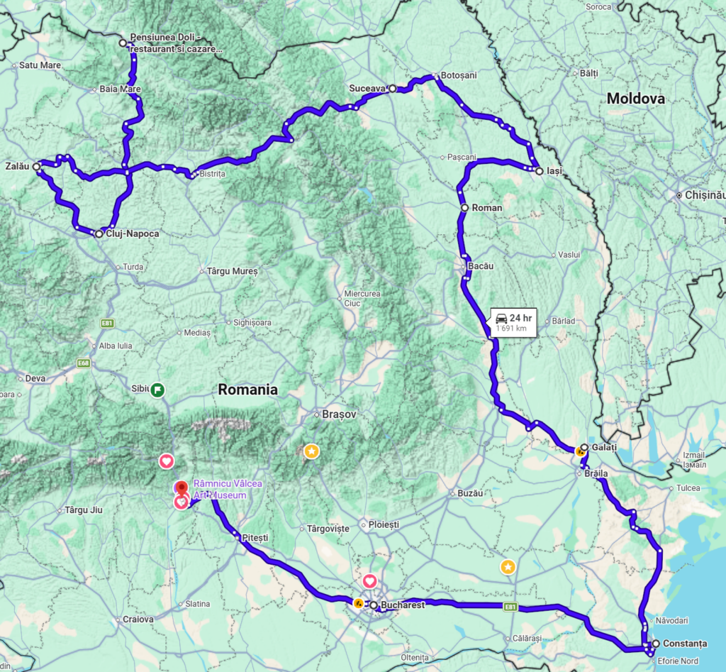 Route taken in the second part of the visit in RO